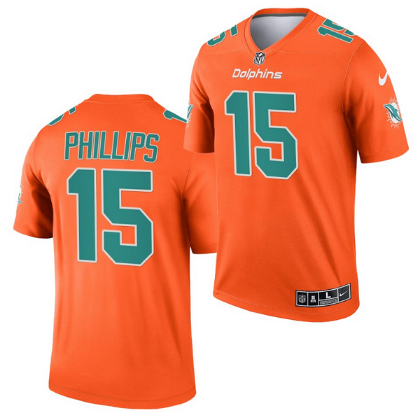 Men's Miami Dolphins #15 Jaelan Phillips 2021 Orange Inverted Legend Stitched Football Jersey Men's Miami Dolphins #15 Jaelan Phillips 2021 Orange Inverted Legend Stitched Football Jersey